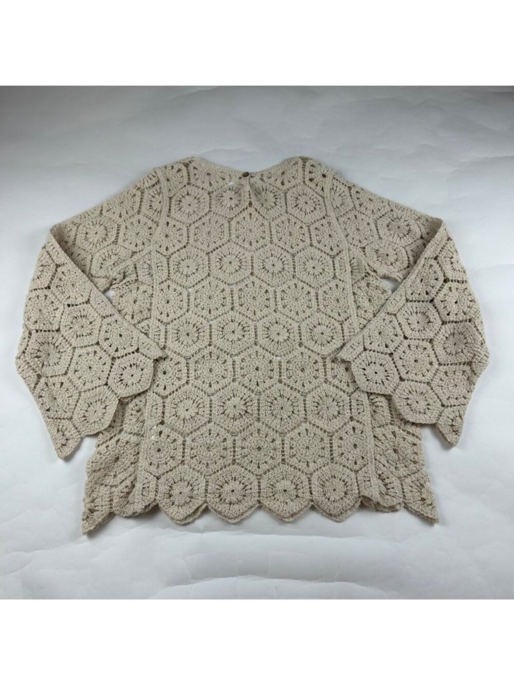 Solitaire Cream Crochet Bell Sleeve Pulloer Sweater XL - Picture 6 of 7